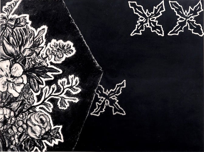 Stieg Persson,Drawing – poisonous weed (detail) 1984,charcoal and blackboard paint on paper,Collection: Geelong Gallery, Gift of Guy Abrahams in memory and celebration of the life of Christine Abrahams, 1999