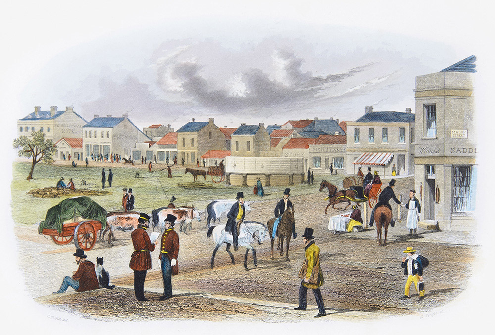 ST GILL(engraved by James Tingle and published by Sands & Kenny)Market Square, north side, Geelong 1857hand-coloured steel engravingGeelong GalleryPurchased 2004
Selected byRichard Colman OAM