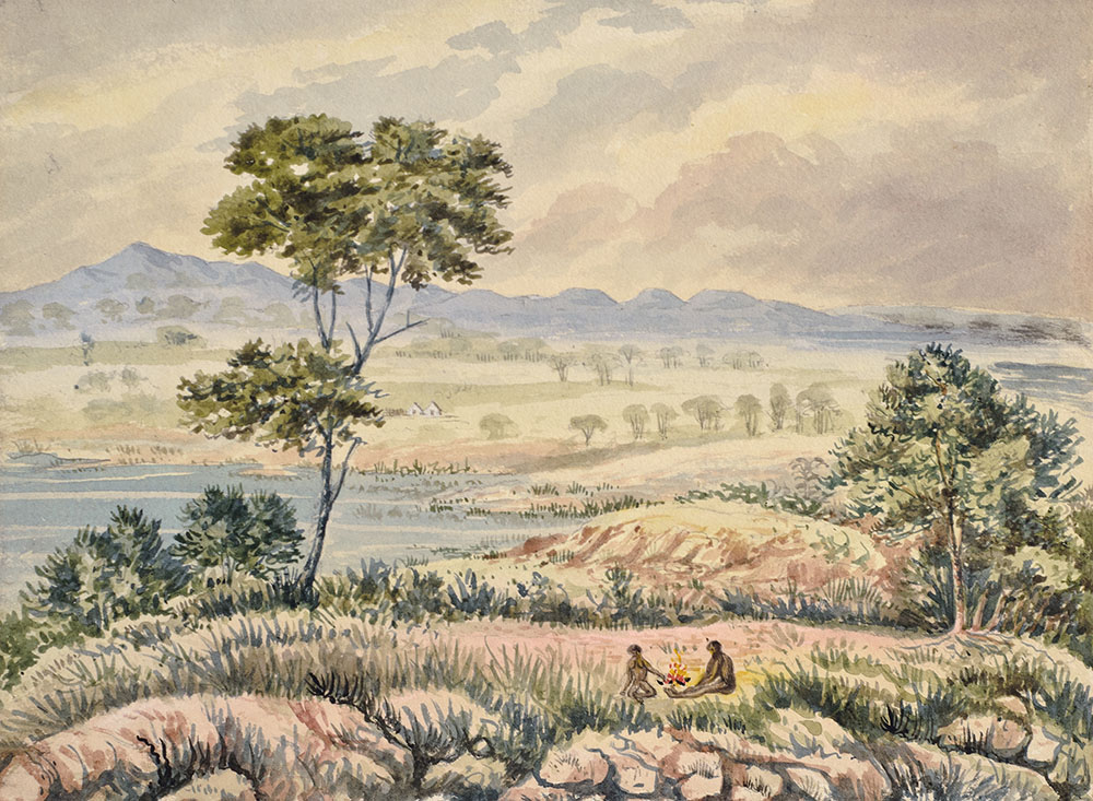 Robert HoddleNear Melbourne—Station Peak and Anakie Youang in the distance 1847watercolourGeelong GalleryPurchased through donations, 2012
Selected byNorm Jurrawaa Stanley