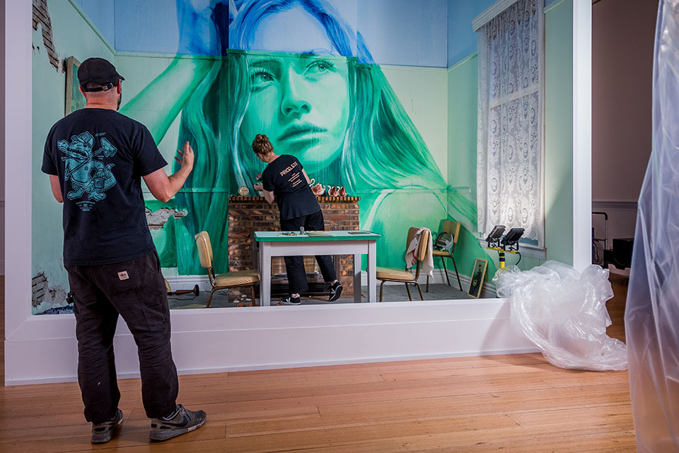 RONE in Geelong installation (featuring Rone and Carly Spooner, Geelong Gallery, 2021) Photographer: Tony Mott &copy; Rone