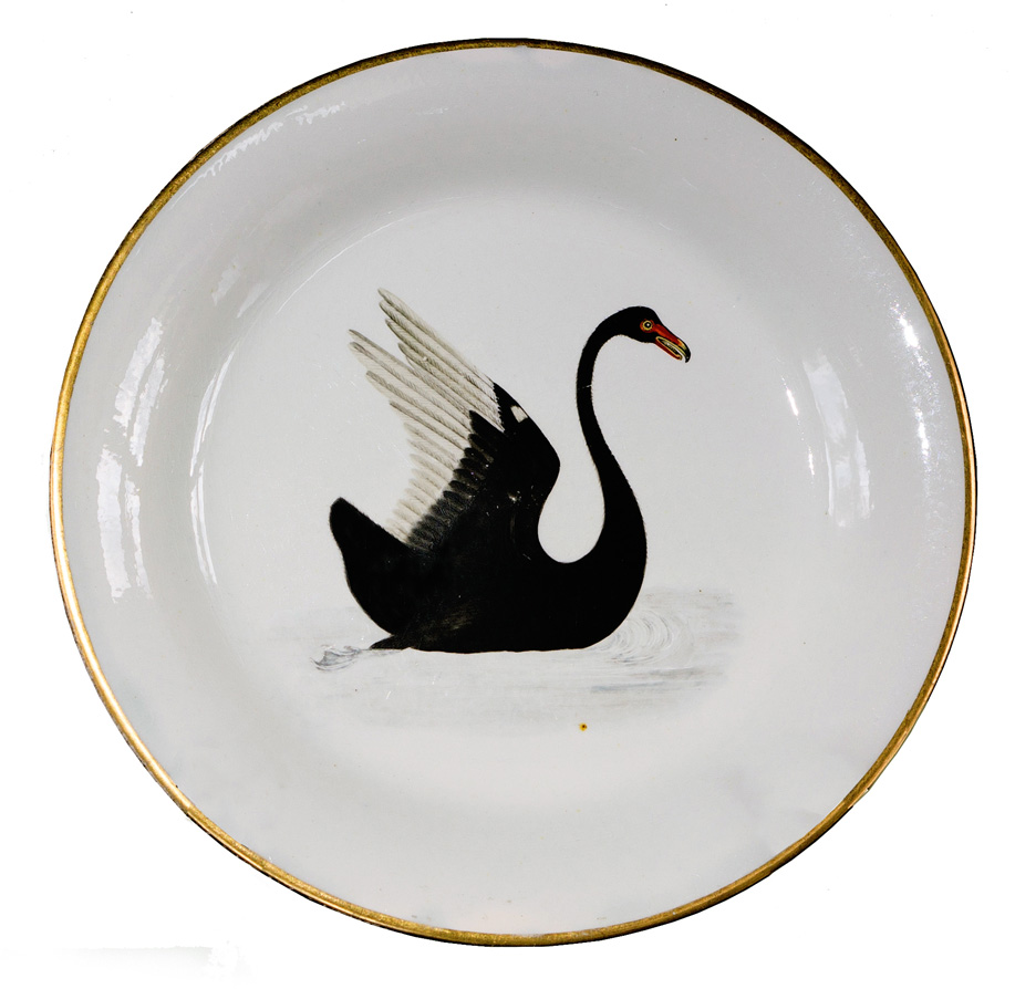 Davenport'Black swan of New South Wales' plate c. 1805hand-painted creamware with gilt edgingGeelong GalleryDorothy McAllister Bequest Fund, 2016