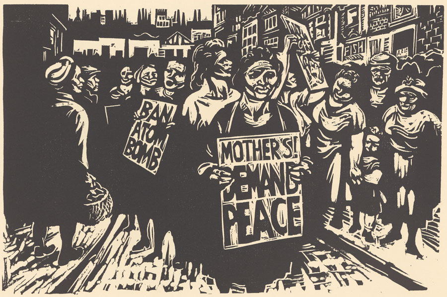 Noel Counihan, Here peace begins from the series War and Peace 1950, linocut; edition of 300, Colin Holden Charitable Trust, © Estate of Noel Counihan