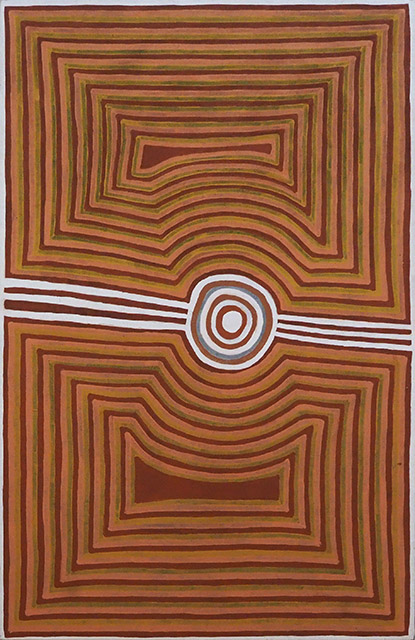 Mick Namarari TjapaltjarriWater Dreaming (Itjinpiri, Water Hole)1995synthetic polymer paint on linenGeelong GalleryGift of Ben Clark through the Australian Government's Cultural Gifts Program, 2020&copy; Mick Namarari Tjapaltjarri licensed by Aboriginal Artists Agency