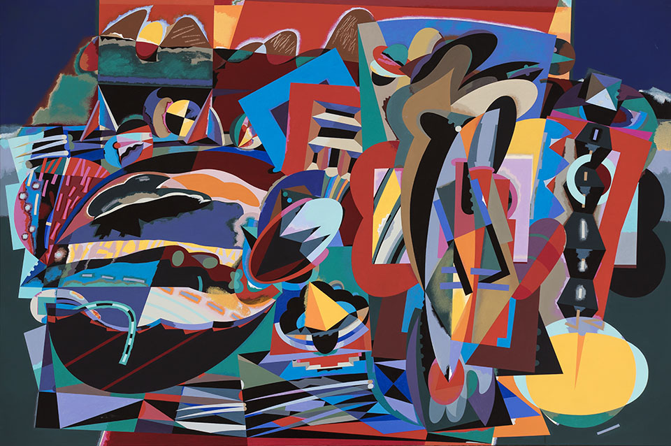 Alun Leach&ndash;JonesEvening coming in across the fields2001synthetic polymer paint on canvasGeelong GalleryGift of Nola Jones through the Australian Government's Cultural Gifts Program, 2019&copy; Courtesy of the Estate of the artistPhotographer: Andrew Curtis